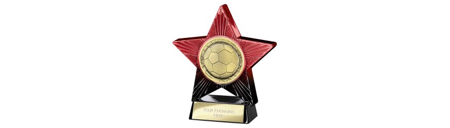 SUPERSTAR RED FOOTBALL RESIN TROPHY - 2 SIZES 11CM & 14CM